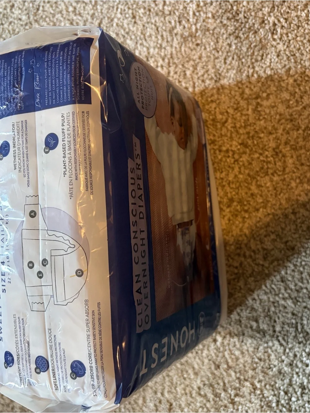 Honest brand overnight Baby Diaper Pack — White and Blue size 4